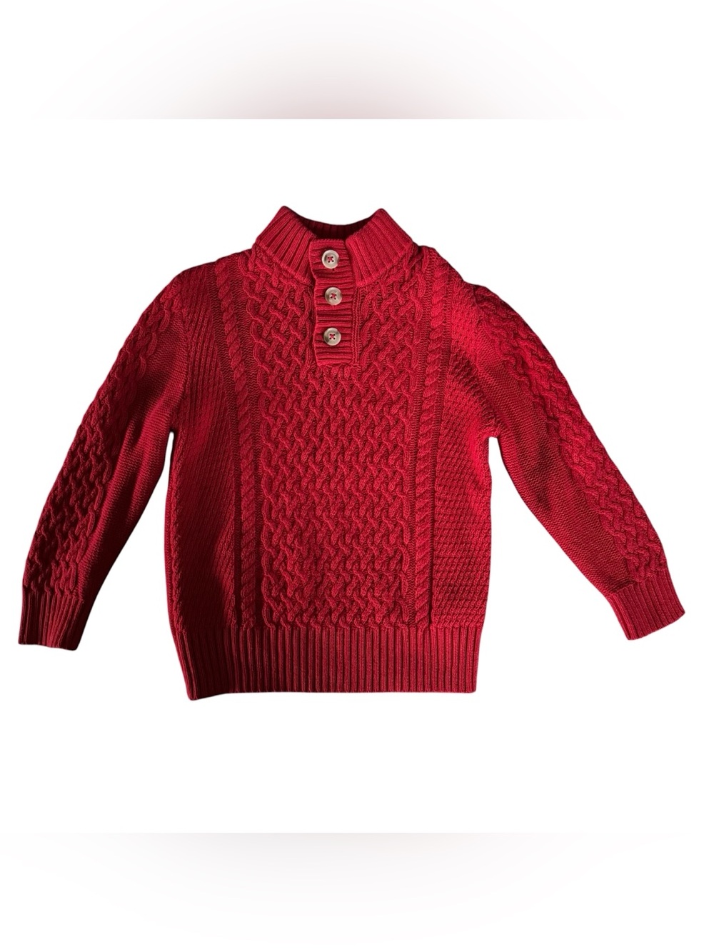 Cat & Jack Red Cable-Knit Sweater Button Turtleneck Christmas Holiday Boys 5T